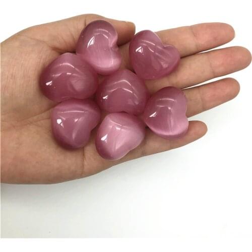 1PC Cute Pink Cat Eye Stone Heart Shaped Crystal Stones Gem Healing Stones Gifts Decor Decorative Natural Quartz Crystals