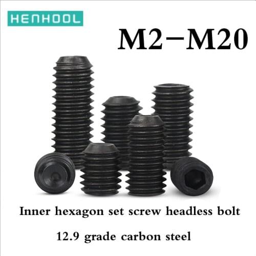 12.9 grade Black Carbon Steel Metric Thread Grub Screws Inner Hexagon Socket Set Screw cup point DIN916 M2.5M3M4M5M6M8M10M12M16