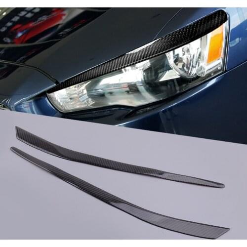2Pcs Headlight Eyelid Eyebrow Cover Trim Sticker Carbon Fiber Fit for Mitsubishi Lancer Evo 2008 2009 2010 2011 2012 2013 2014