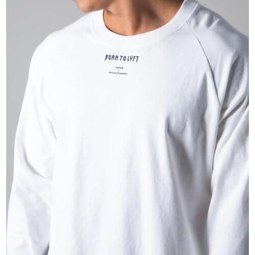 Oversize 2021 Brand Casual Long Sleeve Cotton T-shirt Men Gym Fitness Workout T Shirt Male Print Tee Tops Running Sport Clothing