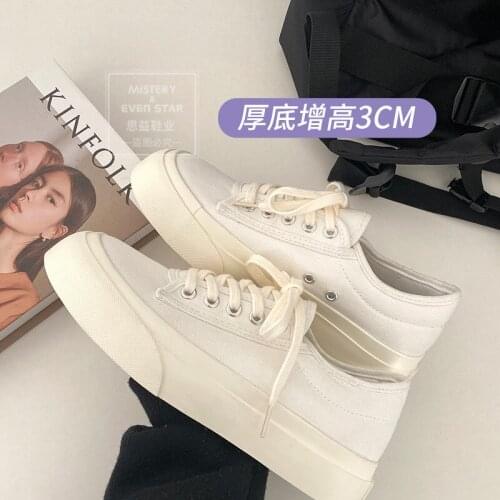 2021 new simple style Japanese thick-soled big-toed canvas shoes student daily cute all-match white shoes women