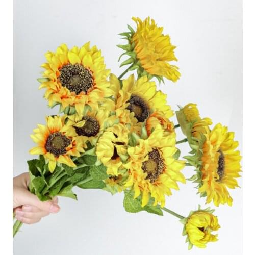 3 Heads One Bouquet Sunflower Simulation Plants Wedding Family Decoration Balcony Bining Table Bonsai Fabric Fake Flowers