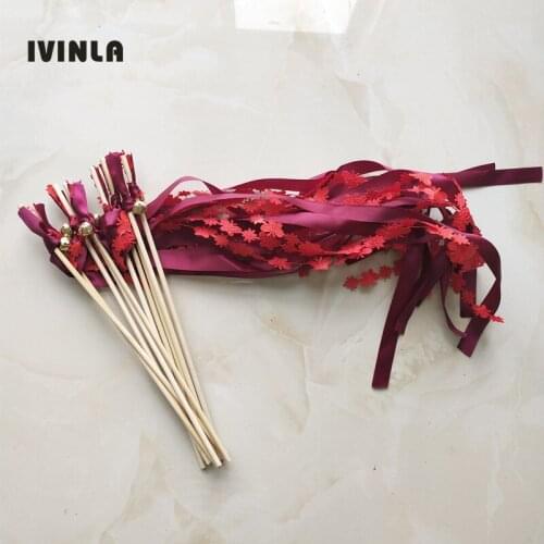 30pcs/lot wine wedding ribbon wands with bell for wedding decoration
