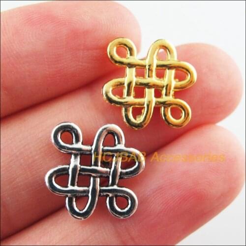 30Pcs Retro Tibetan Silver Tone Gold Color Chinese Knot Flower Charms Connectors 14x17mm