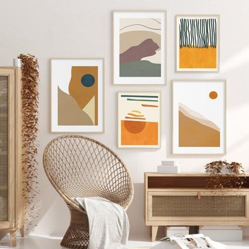 Abstract Geometric Stripe Setting Sun Orange Poster Canvas Paintings Wall Art Prints Poster Picture Living Room Home Decoration