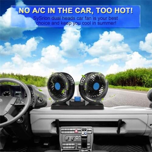 Dual Head Fan Car Automotive 12V 360 Degree Rotation Dashboard Mount Electric Cooling Fan
