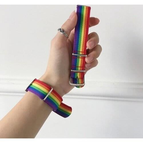 Couple Rainbow Wristband Bracelets Watch Belt Jewelry For Women Men Adjustable Rainbow Colorful Mesh Bracelet 79