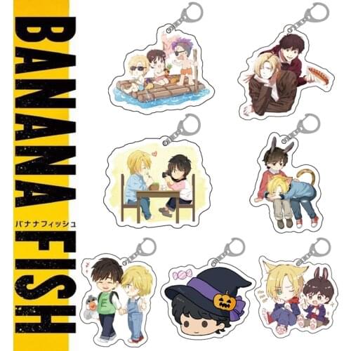 Banana Fish Keychain Cartoon Figure Ash Lynx Okumura Eiji Acrylic Pendant Keyring Jewelry Comic Cosplay Gifts for Cartoon Fans