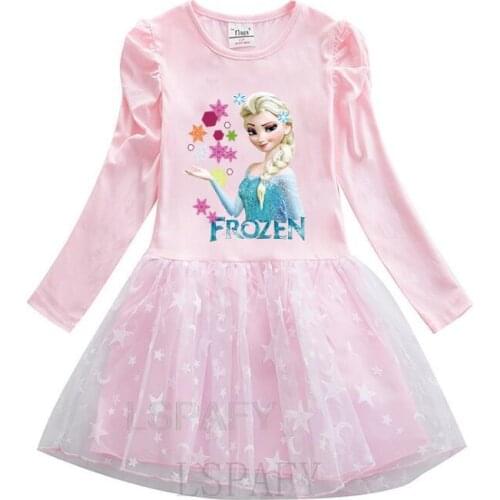 Disney Elsa Anna Casual Dress Long Sleeve Children Frozen Cartoon Dresses for Girls New Autumn Cotton Dresses