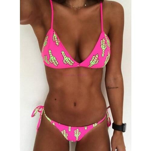 By dhl 100pcs new Spaghetti Strap Padded Sexy Cacti Print Bikini Set Women Swimsuit Brazilian Bathing Suit Swimwear Maillot
