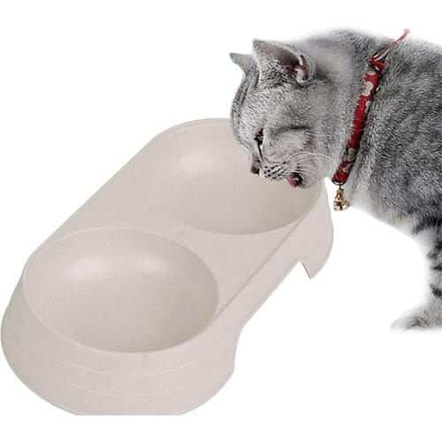 Double Cat Food Bowl Wheat Straw Cat Feeding Bowl Puppies Water Bowl Pet Feeding Accessories Pet Kitten Feeders Supplies