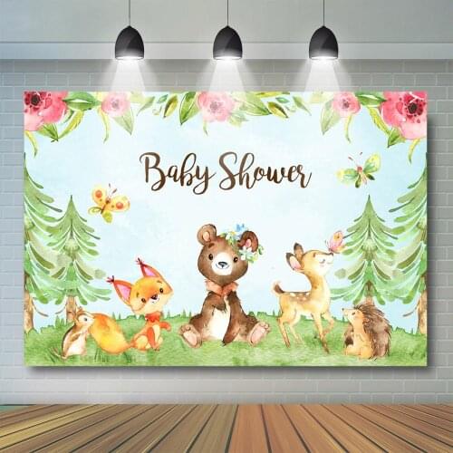 7x5ft Woodland Baby Shower Backdrop Spring Safari Baby Shower Party Decoration Woodland Animal Background