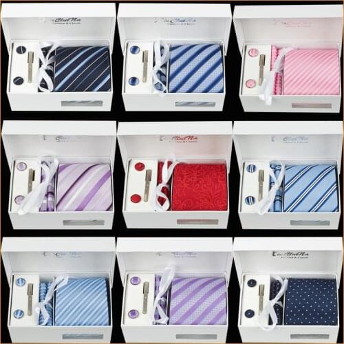 Ikepeibao Formal Wide Men Tie Neckties Set Cufflink Jacquard Woven Promotional Modern Neckties Set