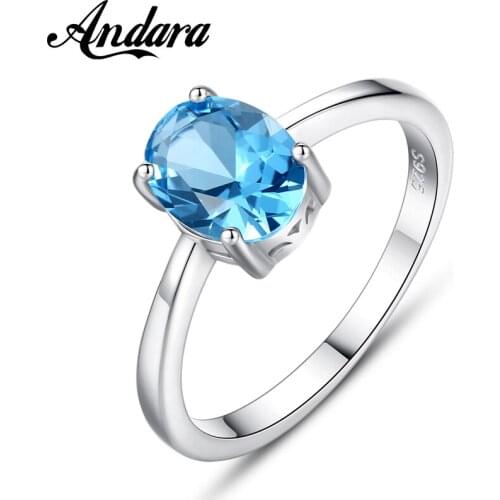 Hot Sale 925 Sterling Silver Sky Blue Zircon Rings For Women Wedding Fashion Brand Ring Jewelry Gift