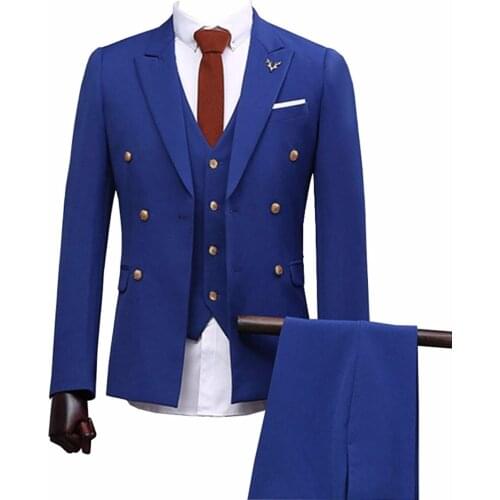 Royal Blue Gentle-Mens Bridegroom Suit 3 Pieces Terno Masculino Slim Fit Custom Formal Wedding Suits (Jacket+Pants+Vest)