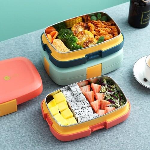 304 Stainless Steel Lunch Box Portable Four Buckle Bento Box Student Office Worker Picnic Food Container Tableware For Camping