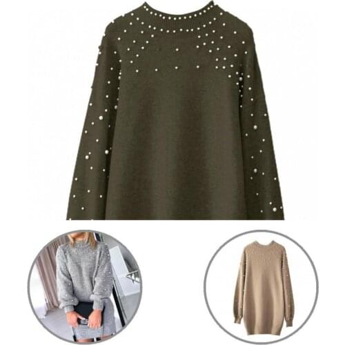 Skin-friendly Fashion Elastic Cuff Solid Color Sweater Dress Cold Resistant Sweater Dress Loose Fit for Home