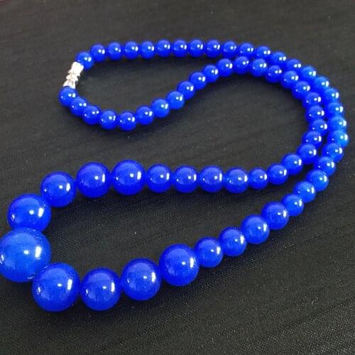 Fashion style 6-14mm natural stone blue chalcedony round beads necklace for women chain choker jewelry 18inch GE4032