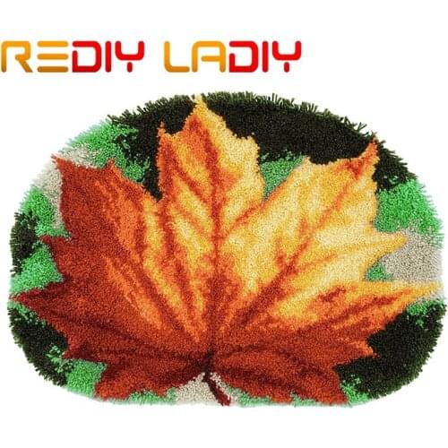 Latch Hook Rug Kits Crocheting Carpet Rug Maple Leaf Acrylic Yarn Pre-Printed Canvas Cushion Mat Crochet Tapestry Art Home Decor