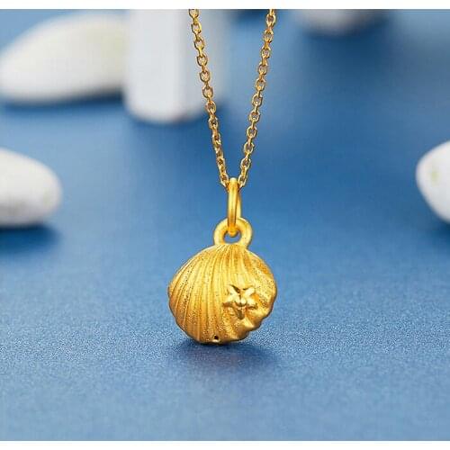 New Arrival Real 999 24k Yellow Gold 3D Womens Charming Seashell Pendant