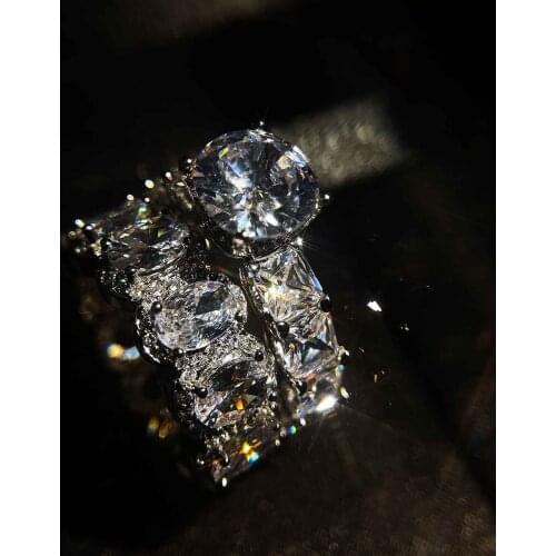 QTT New Arrival 100% 925 Silver Rings For Women Simple Double Fine Jewelry Bridal Sets Ring Wedding Engagement Accessory