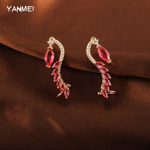 New Elegant Olive Leaf Fruit Red Earrings Exquisite and Small Hanging Ear Clip on Earrings Crystal Butterfly Wing Jewelry