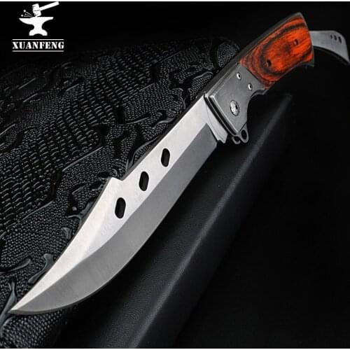 XUAN FENG Hunting fixed blade knife with wooden handle multifunctional folding knife leather / nylon sheath