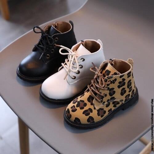 Autumn Winter Children Boots Boys Girls Leopard Martin Boots Toddler Fashion Leather Shoes Windproof Soft Bottom Kids Snow Boots