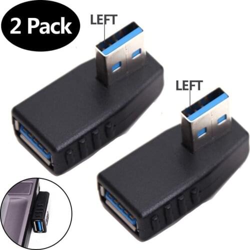 USB 3.0 Adapter 90 Degree Male to Female Coupler Connector Plug Left Angle 2 PCS