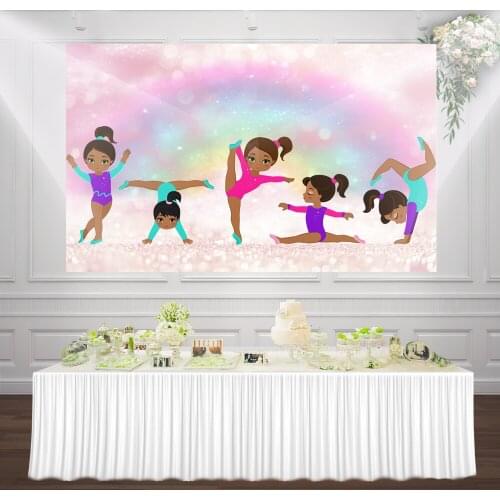 Princess Birthday Party Backdrops Girl Ballet Pink Backgrounds With Rainbow Photocall Backdrops Glitter Shimmer Ballet Backdrops