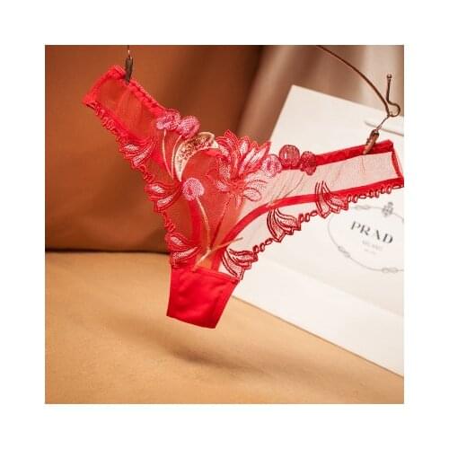 Sexy Embroidery Floral Transparent Mesh Underwear Panties Fashion Women Cotton Lingerie Thong New 5 Color Female G-String