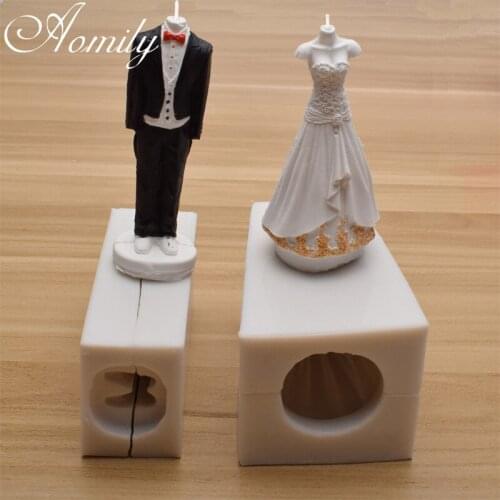 Aomily Wedding Dress Suit Shape Silicone Clip Mold Cake Molds Baking Pastry Chocolate Candy Jelly Cake Decoration Accessories