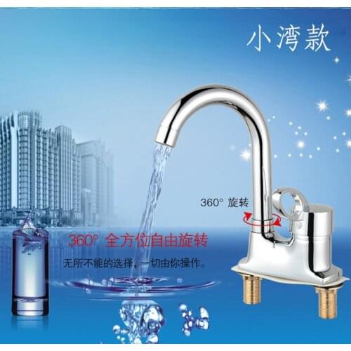 Hot cold basin faucet Kong Quan copper rotating 304 steel pipe out of the water to wash face basin tap hole double basin faucet
