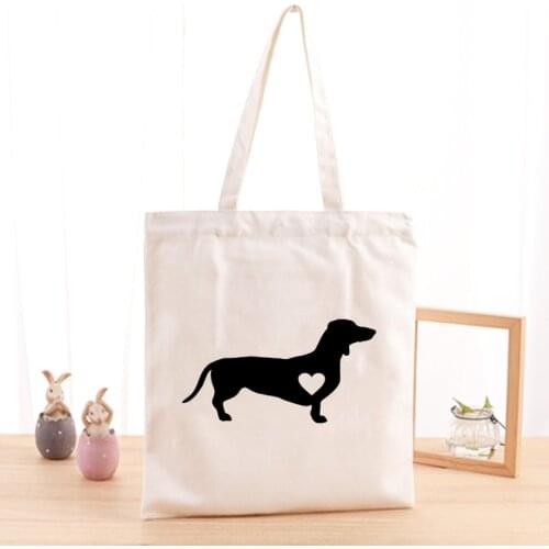 Women Shopping Tote Bag Pet Dog Printing White Canvas Bag Eco Reusable Fashion Casual Handbags Female Shoulder Harajuku Bags