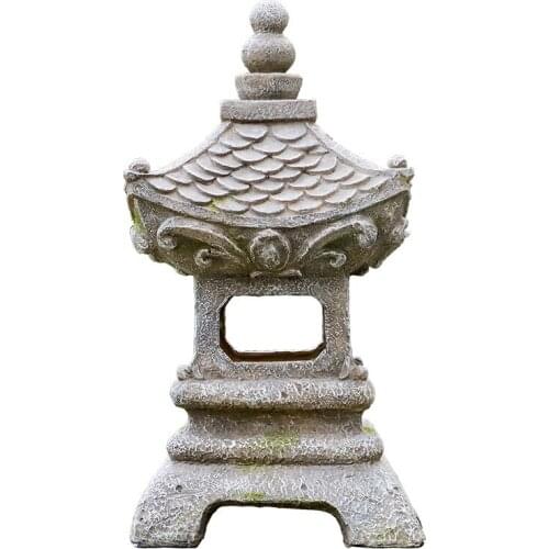 Solar Powered Luminous Pavilion Ornament Resin Crafts Retro Courtyard Garden Decor Lawn Yard Decoration Craft