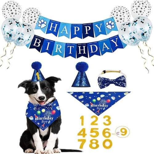 Dog Birthday Party Supplies with Birthday Banner Hat Balloons Collar Bib for Pet Puppy Birthday Decorations Boy