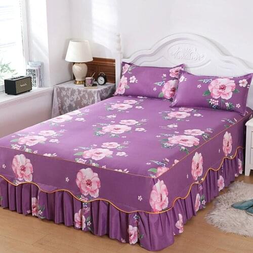 High Quality Non-slip Bed Skirt Home Non-slip Simmons Protective Cover Bedspread [bed Skirt + 2 Pillowcases]