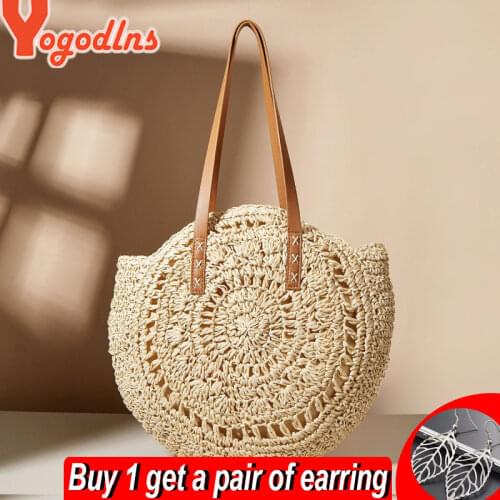 Yogodlns Bohemian Straw Bags for Women Summer Rattan Shoulder Bolsa Circle Beach Handbags Handmade Knitted woven Bag Purse sac