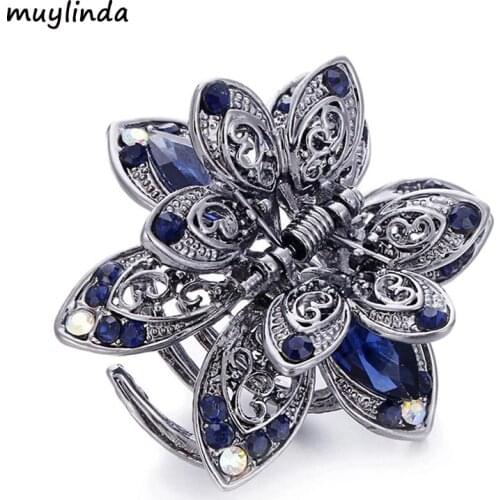 Vintage Flower Crystal Hair Claws Clip Rhinestone Hairpin Hair Jewelry Charm Hair Accessories For Women