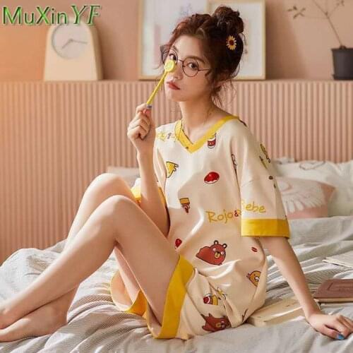 Womens Pajamas 2021 New Milk Silk Cartoon Shorts Nightie Two-piece Set Summer O-Neck Thin Comfortable Plus Size Sleepwear Suit