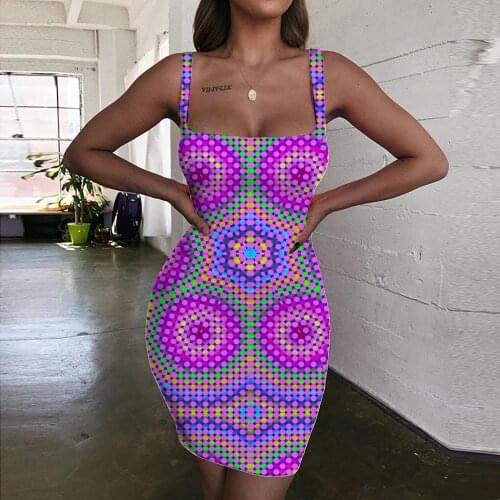 KYKU Dizziness Dresses Women Colorful Halter Sleeveless Art Bodycon Dress Harajuku Vestido Sexy Womens Clothing Party Short Boho