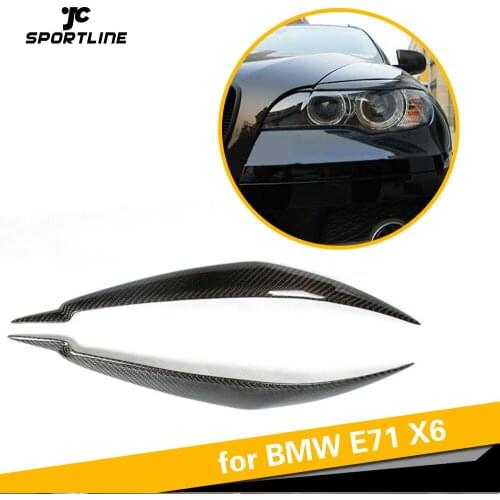 1Pair Carbon Fiber Lights Headlights Eyebrows Trim Headlamp Eyelids for BMW E71 X6 2008 - 2014 Sticker