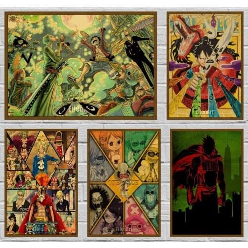 One Piece Retro Poster Classic Anime Kraft Paper Wall Sticker Home Bar Cafe House Decorative Painting Printed Picture 42X30cm
