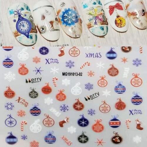 1pc Christmas Snowflake Sticker On Nails Santa Elk Christmas Socks Designs 3D Adhesive Manicure Tip Nail Decals Decorations