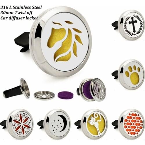 1pcs horse jewelry Twist off Hollow out Cross Cat Car Diffuser Locket Vent Clip 10 Oil Pads as gift 316 L Stainless Steel locket