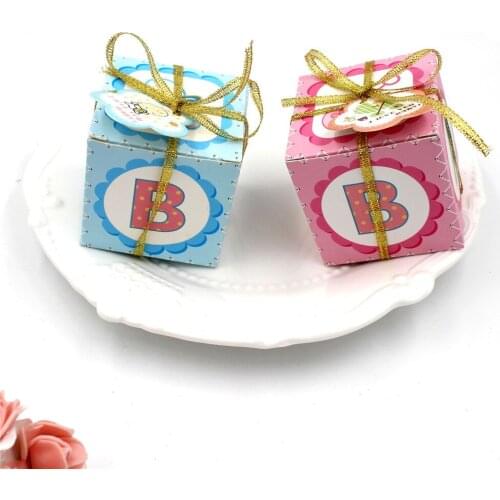 10Pcs Creative Baby Shower Wedding Full Moon Baptism Birthday Favors Gift Candy Box Hanging Ribbon Gift Candy Box Party Supplies