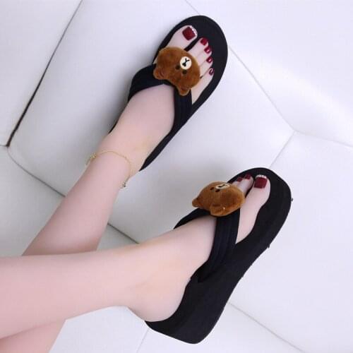 2021 summer ladies flip flops Korean version of simple and versatile non-slip thick bottom slope with cute cartoon sandals