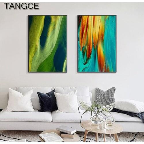Abstract Color Canvas Painting Blue Green Poster and Print Fashion Wall Art Living Room Entrance Bedroom Deco Modern Wall Poster