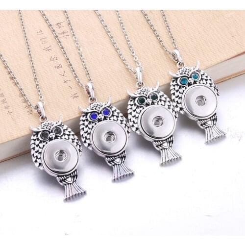 Boom Life New Owl Rhinestone Snap Jewelry Buttons Necklaces Link Chain 60CM With Crystal Pendant Fit 18MM Snaps Jewelry 2537