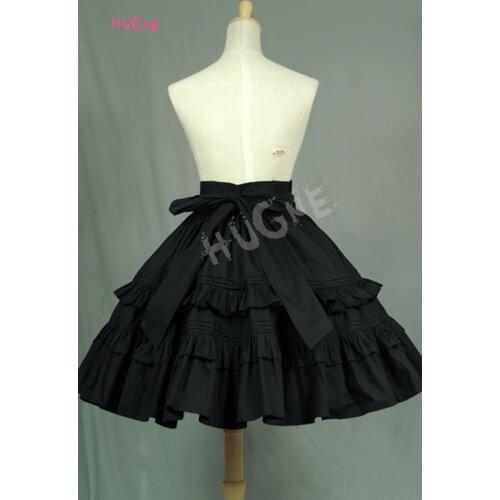 Hugne Lace Garden Branded Black Vintage Short Lolita Skirt with Layered Ruffles